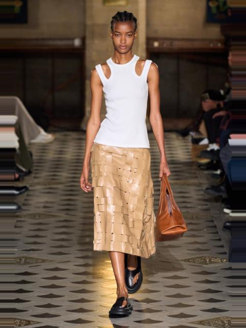 A.W.A.K.E. MODE WEAVED ECO VEGAN LEATHER SKIRT BEIGE