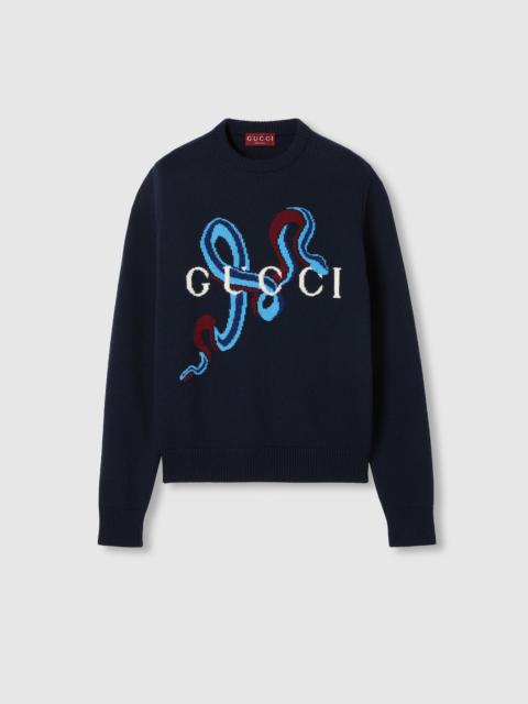 GUCCI Wool cashmere sweater with intarsia