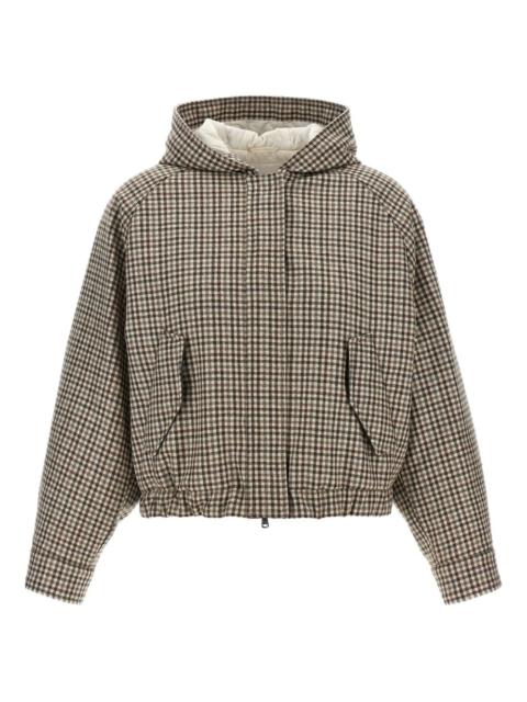 Brunello Cucinelli Shiny Zipper Pull check-print jacket