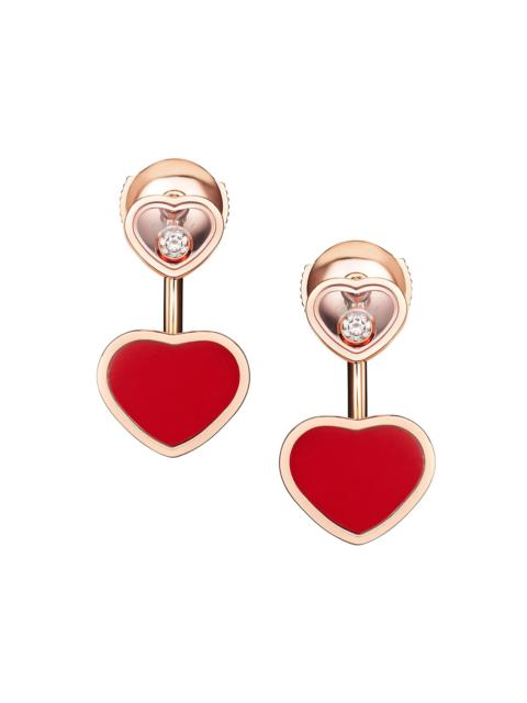 Chopard Women's Happy Hearts 18K Rose Gold, Diamond & Red Stone Earrings - Rose Gold