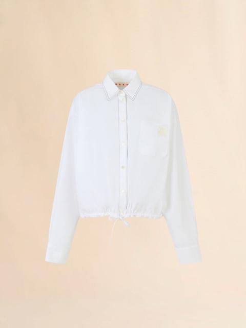 Marni WHITE POPLIN SHIRT WITH CROPPED DRAWSTRING HEM