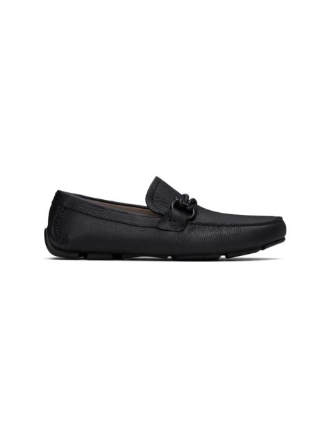 FERRAGAMO Black Gancini Ornament Driver Loafers
