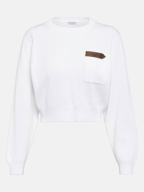 Cotton jersey cropped sweater