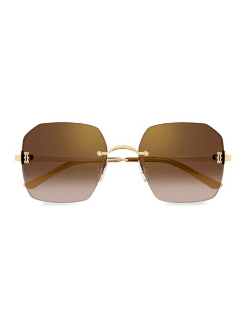 Cartier Women's Double C 55MM Geometrical Sunglasses - Gold Yellow
