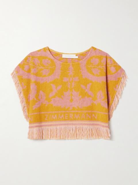 Zimmermann Wylie Cropped Frayed Cotton-terry Jacquard Top