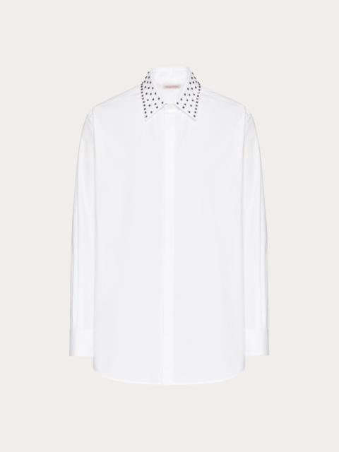 Valentino COTTON SHIRT WITH ROCKSTUD SPIKE COLLAR
