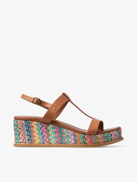 JIMMY CHOO Theia Wedge 60 Multi Chevron Raffia Sandal Wedges