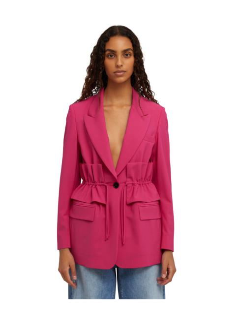 MSGM Lightweight wool single-breasted blazer with lapel collar and ruffled waist