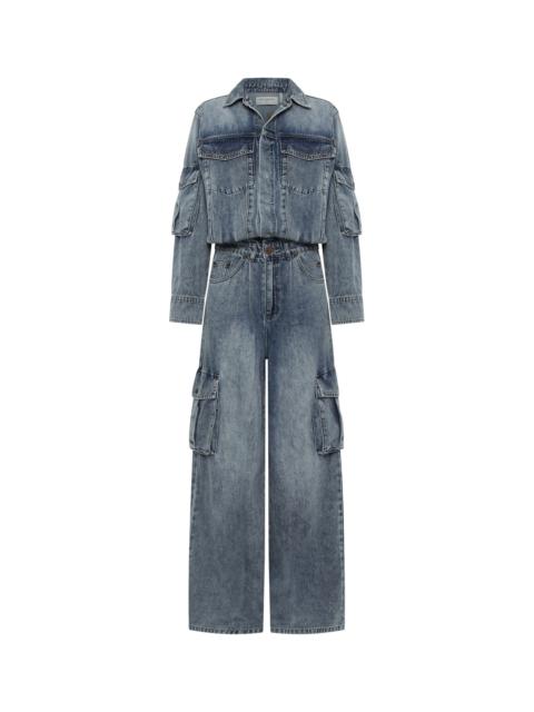 ONE TEASPOON Cargo Trucker Denim Overalls - Blue Blossom