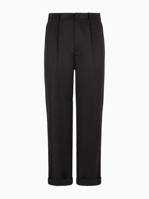 Ribbed cupro single-pleat trousers