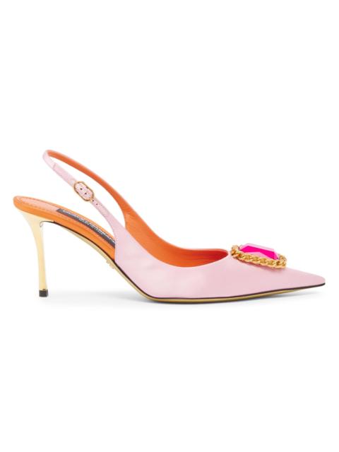 Dolce & Gabbana Women's Crystal-Embellished Satin Slingback Pumps - Rosa Arancio