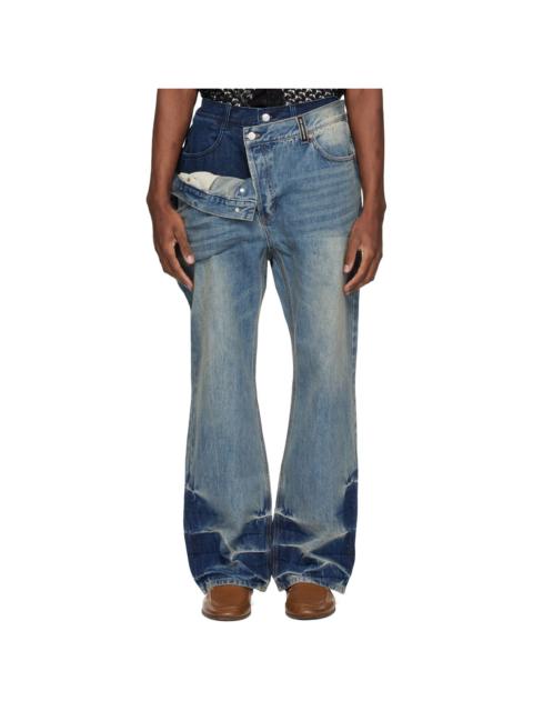 Andersson Bell Blue Asymmetric Layered Wide-Leg Jeans