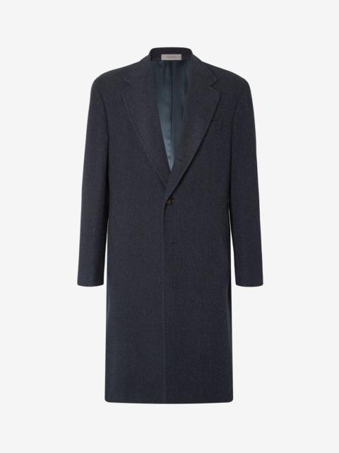 CORNELIANI Blue wool and cashmere coat with herringbone pattern