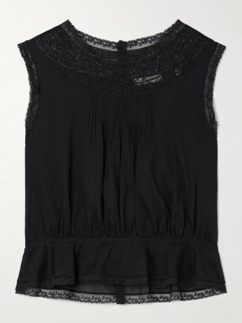 DÔEN Lilibet Lace-trimmed Pintucked Organic Cotton-voile Top