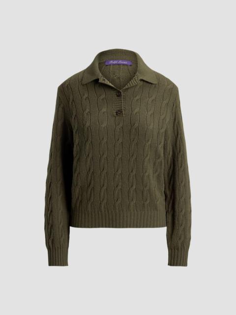Ralph Lauren Women's Cable-Knit Cashmere Polo Sweater - Cypress