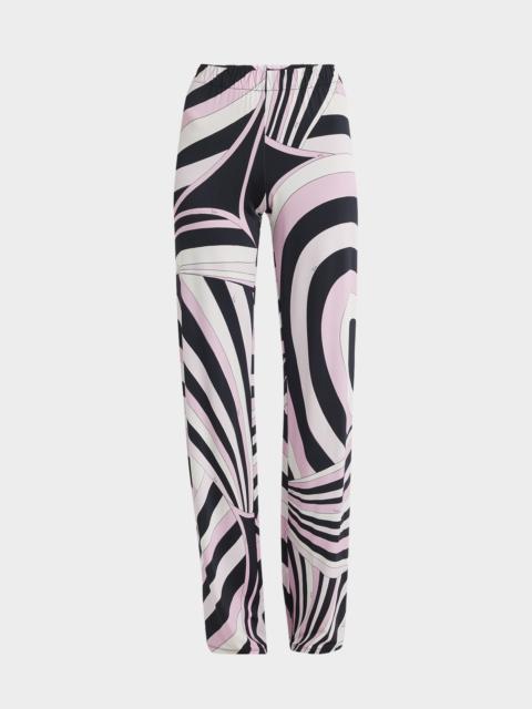 Iride-Print Straight-Leg Pull-On Trousers