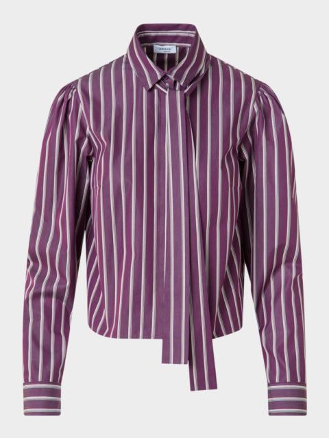 AKRIS Striped Tie-Neck Cotton Poplin Blouse