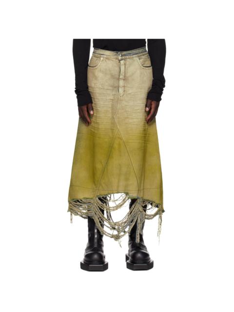 Rick Owens Off-White & Yellow Godet Denim Skirt