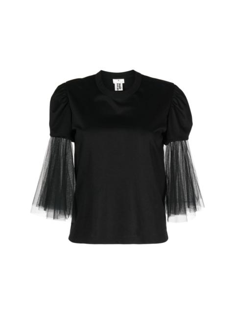 tulle-sleeves cotton T-shirt
