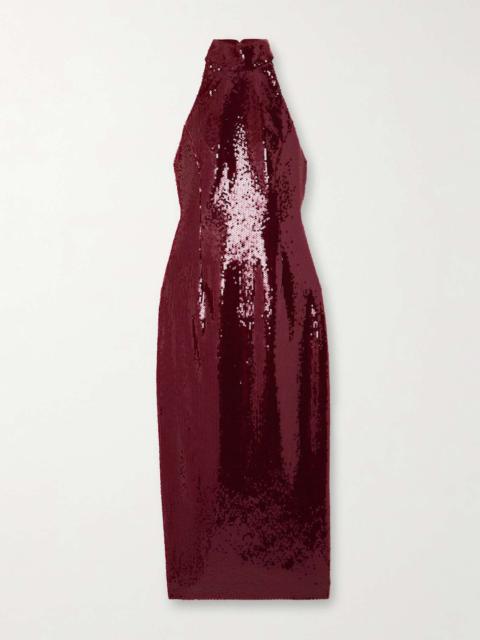 REBECCA VALLANCE Zelda bow-detailed sequined satin midi dress
