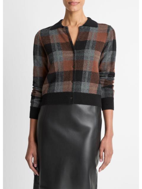 Vince Checked Plaid Cashmere Polo Cardigan