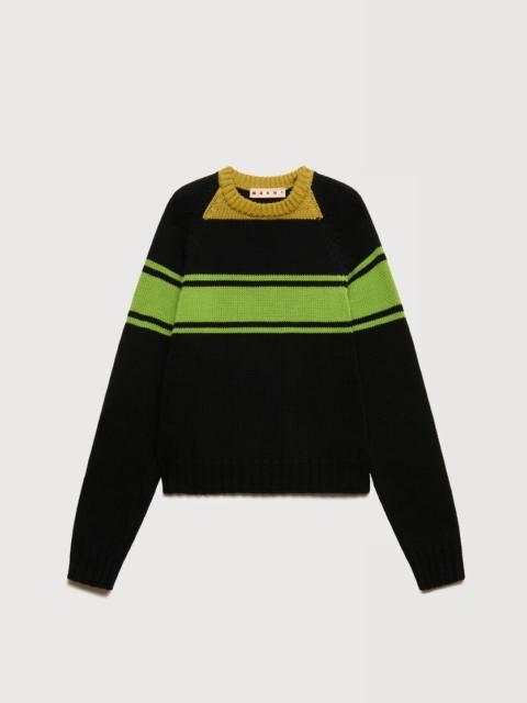 Marni BLACK COTTON JUMPER WITH CONTRAST NECK