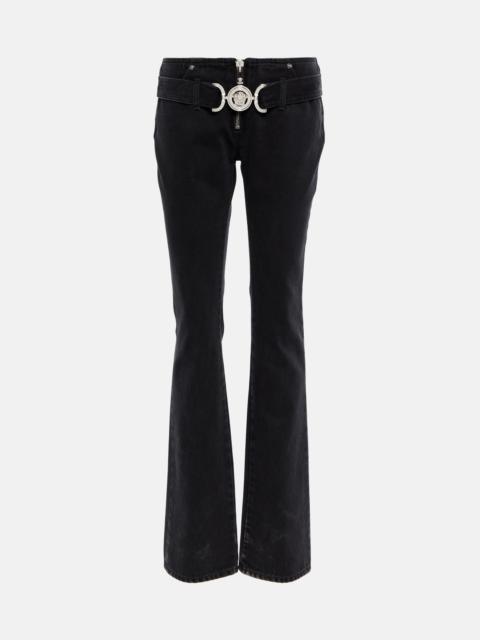 Belted low-rise flared jeans