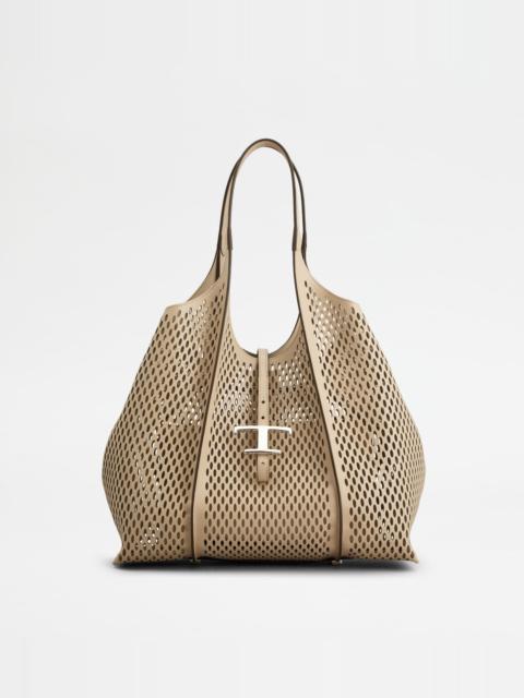 Tod's T TIMELESS SHOPPING BAG IN LEATHER MEDIUM - NATURAL