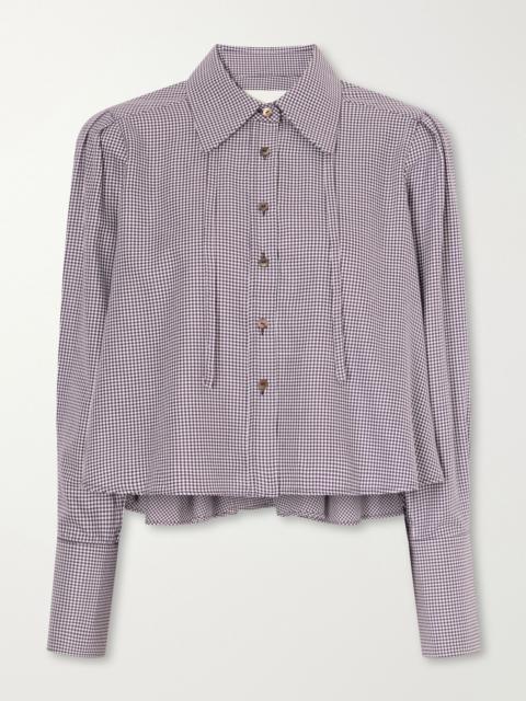 RÙADH The Durham drawstring cropped houndstooth cotton and cashmere-blend shirt Brown