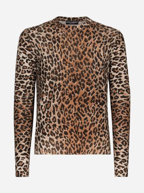Dolce & Gabbana Leopard-print round-neck wool sweater