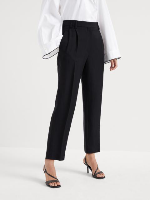 Viscose and linen fluid twill slouchy trousers with monili