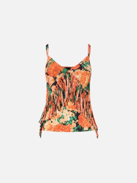 PINKO SLEEVELESS TOP WITH FRINGING AND FLORAL PRINT