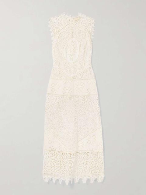 Flora guipure lace-trimmed linen maxi dress