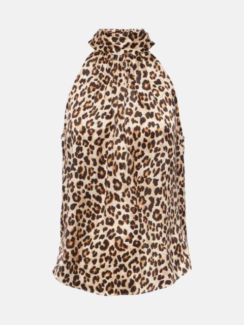 Tanisha leopard-print silk-blend top
