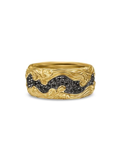 DAVID YURMAN Men's Waves Band Ring in 18K Yellow Gold - Black Diamond