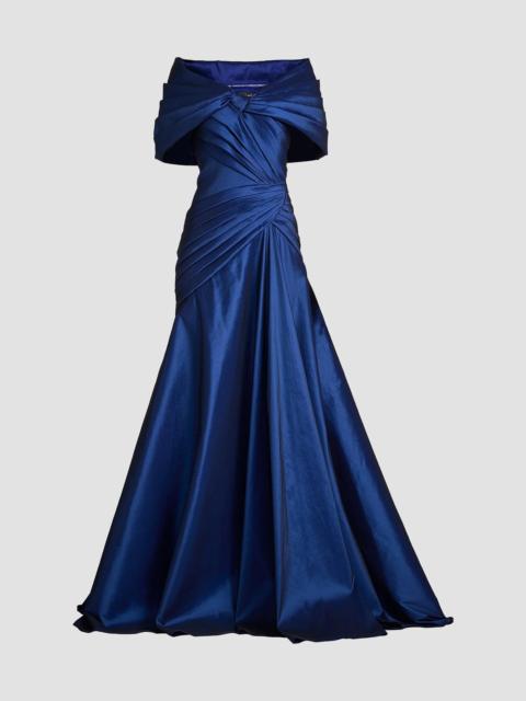 TADASHI SHOJI Women's Pleated Taffeta Portrait Gown - Navy