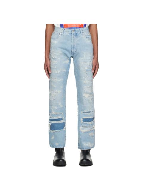 Heron Preston Blue Super Distressed Jeans