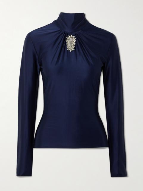 rabanne Crystal-embellished Gathered Satin-jersey Top