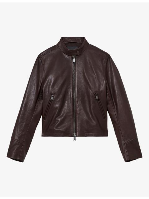 REISS Erin Stand-Collar Leather Biker Jacket