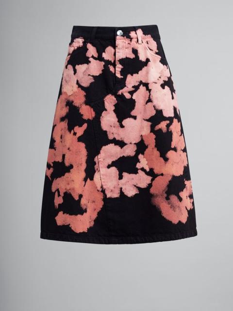 Marni SUNFLOWER PRINT BULL DENIM MIDI SKIRT