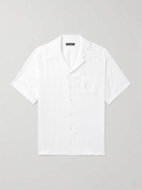 Dolce & Gabbana Camp-Collar Logo-Embroidered Linen Shirt