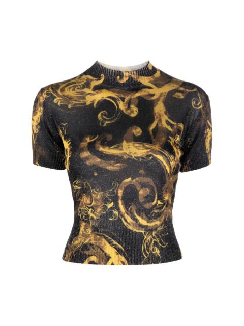 VERSACE JEANS COUTURE Barocco-print glitter knitted top