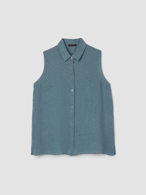 EILEEN FISHER Puckered Organic Linen Grid Sleeveless Shirt