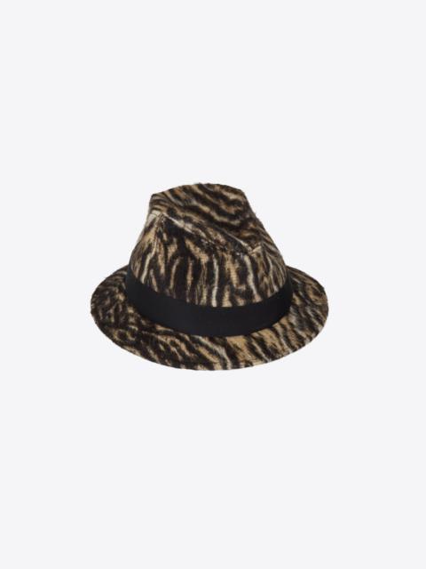SAINT LAURENT fedora hat in ocelot-print brushed wool felt