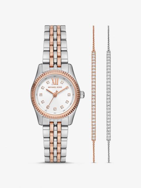 MICHAEL KORS Lexington Pavé Two-Tone Watch and Slider Bracelet Gift Set
