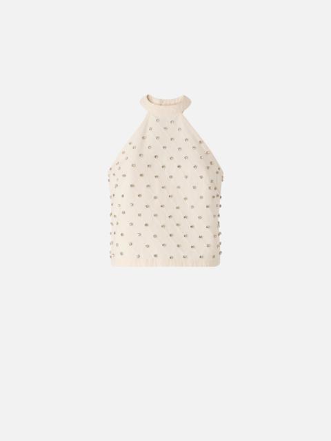 PINKO HALTERNECK TOP WITH DIAMOND MOTIF AND RHINESTONES