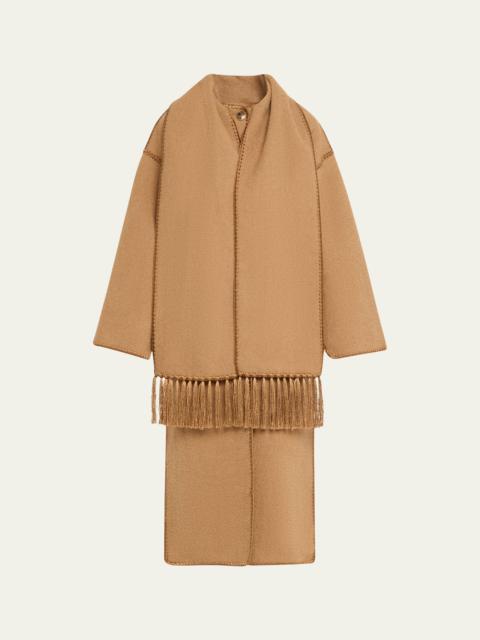 Fringe Embroidered Scarf Wool Coat