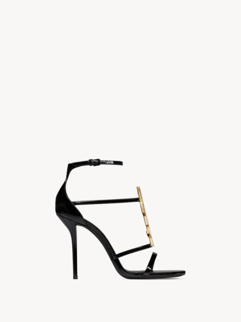 SAINT LAURENT cassandra sandals in patent leather with gold-tone monogram