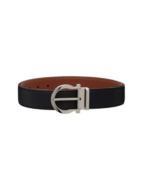 FERRAGAMO Black Reversible & Adjustable Gancini Casual Belt