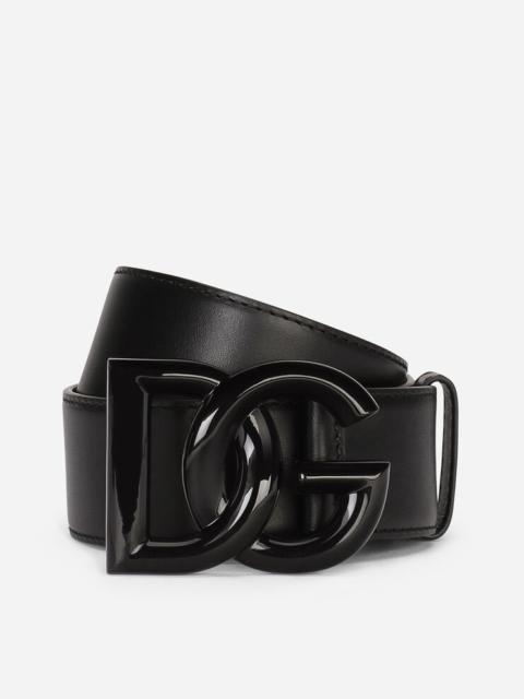 Dolce & Gabbana Leather belt with crossover DG logo buckle